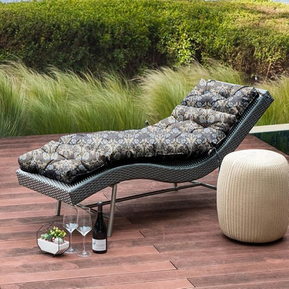 ARTPLAN Outdoor Chasie Lounge Tufted Thick Cushion with Ties,Replacement Wicker Chair Cushion for Paito Fruniture,72x22x4inches,All Weather,Floral