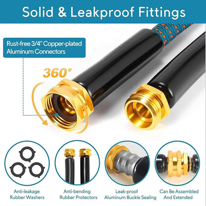 150 ft Expandable Garden Hose, 2026 New Retractable Water Hoses 150ft with 10 Function Spray Nozzle, Solid Brass Fittings, Extra Strength Fabric, Flexible Expanding Latex Core, Lightweight & No Kink
