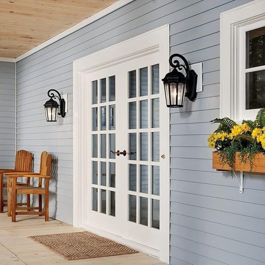 Kichler Courtyard 17.75" 1 Light Outdoor Wall Light with Clear Seeded Glass in Textured Black