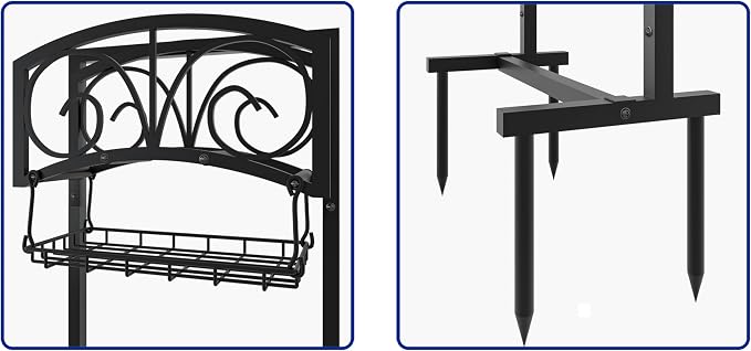 Fire Beauty Garden Hose Holder,Freestanding Water Hose Holder with Storage Basket,In ground Hose Rack Organizer for Outdoor,Detachable Hose Holder Stake,Hose Reel Stand for Outside Lawn Yard