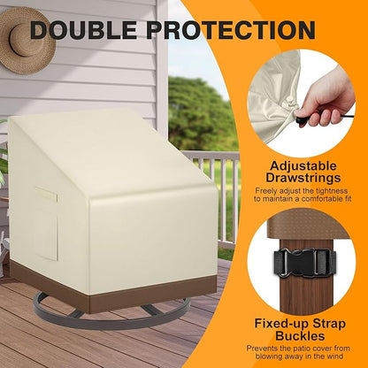 Outdoor Swivel Lounge Chair Covers Waterproof Outdoor Furniture Cover, Heavy Duty Oxford Cloth Patio Chair Covers for Swivel Lounge Chairs Beige & Brown 30W x 34D x 38.5H Inches (2 Pack)