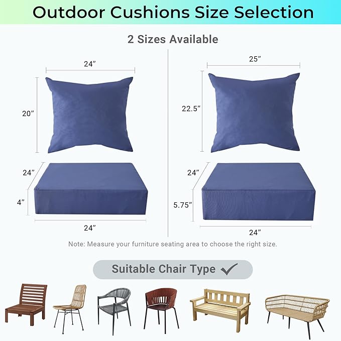 Outdoor Cushions for Patio Furniture,Outdoor Seat Cushion Set 24 x 24 x 4 Inch,Waterproof & Fade Resistant Outdoor Chair Cushions, Patio Chair Cushion, Navy Blue