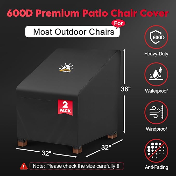 Zettum Patio Chair Covers 2 Pack - 600D Outdoor Lounge Deep Seat Cover Waterproof Heavy Duty, Lawn Furniture Cover for Wicker Chair, Swivel Chair, Rocking Chair, Single Sofa Chair - 32 x 32 x 36 Inch