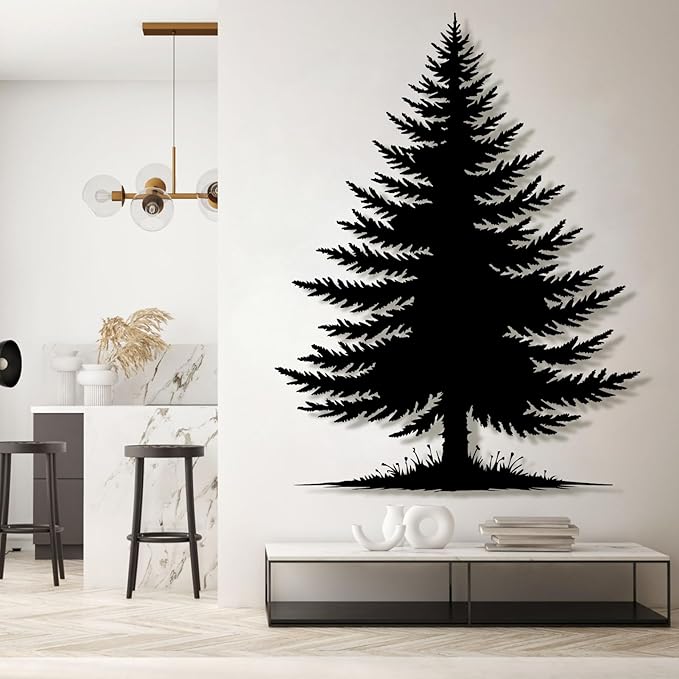 lunwall Metal Pine Tree Wall Art, Metal Forest Wall Art, Pine Branch Wall Decor, Christmas Tree Wall Decor, Forest Wall Hanging, Nature Lover Gift (Style 4, 30" H x 23" W / 76 x 57 cm)