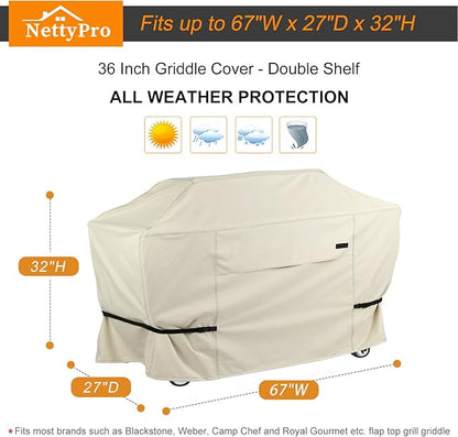 NettyPro Griddle Cover for Blackstone 36 inch Griddle Waterproof Heavy Duty 4 Burner Flat Top Gas Grill Cover for Blackstone 36" Griddle Cooking Station and Camp Chef FTG600, Beige