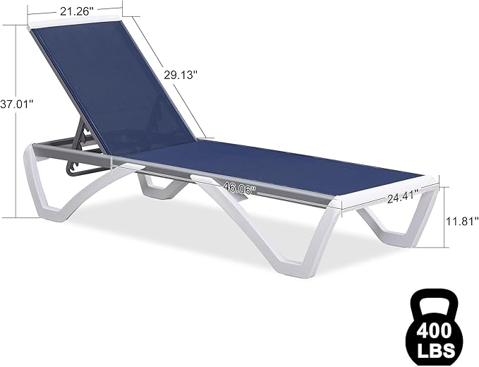 PURPLE LEAF Patio Chaise Lounge Chair Outside Aluminum Plastic Stackable Tanning Chairs for Pool Sunbathing Beach Deck Outdoor Lounger, Dark Blue