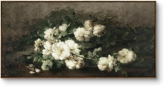 InSimSea Extra Large Framed Vintage Wall Art, Living Room Country Farmhouse Decor, Flowers Landscape Paintings, Canvas Prints, Retro Floral Long Pictures for Bedroom Above of Bed,24x48inch