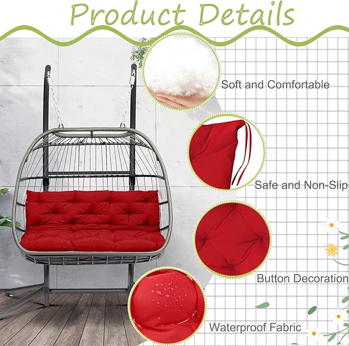 Replacement Cushions for Outdoor Swing, Outdoor Cushions for Patio Furniture with Backrest, Waterproof Thicken 4" Porch Swing Cushions, for Outdoor Patio Garden Furniture(Red 40 * 47 in)