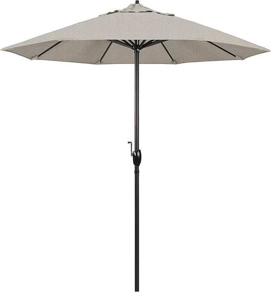 California Umbrella 7.5' Round Aluminum Outdoor Deck, Pool or Patio Umbrella, Crank Lift, Auto Tilt, Bronze Pole, Woven Granite