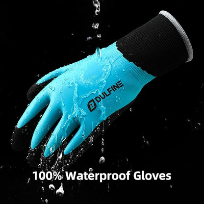 DULFINE 100% Waterproof Winter Work Gloves for Men and Women,Foam Latex Coated and Thermal Insulated Gloves for Cold Weather