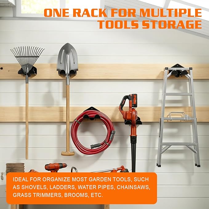 Housolution 8" Trimmer Rack with Rubber Coating, [4 Pack] Heavy Duty Weed Eater Hanger, Garden Power Tool Holder Organizer Hooks for Grass Trimmer, Hedge Trimmer, Garden Tool, Leaf Blower, Chainsaw