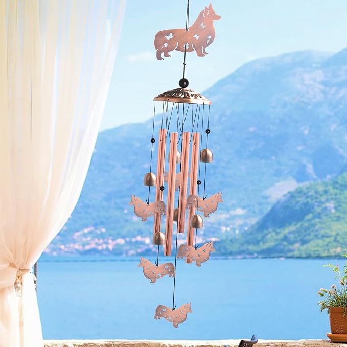 Dachshund Wind Chimes - Handcrafted Brass Unique Outdoor Musical Decor for Garden,Patio & Nursery, Memorial Day Gifts for Mom/Wife/Daughter, Whimsical Yard Decorations with Soothing Tones