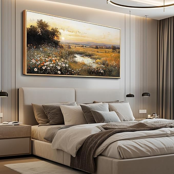 Wood Farmed Canvas Wall Art For Living Room Large Wall Decor For Office Bedroom Decorations Prairie Puddle Landscape Pictures Farmhouse Painting Artwork Room Wall Mural Aesthetic Home Decor 30x60 In