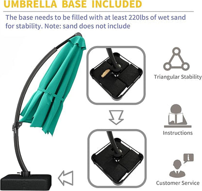 Kingdura 11ft Offset Cantilever Patio Umbrella with Base Included, Large Round Aluminum Outdoor Umbrella, 360° Rotation & Infinite Tilt, Heavy Duty Frame for Deck Pool Backyard, Turquoise Blue