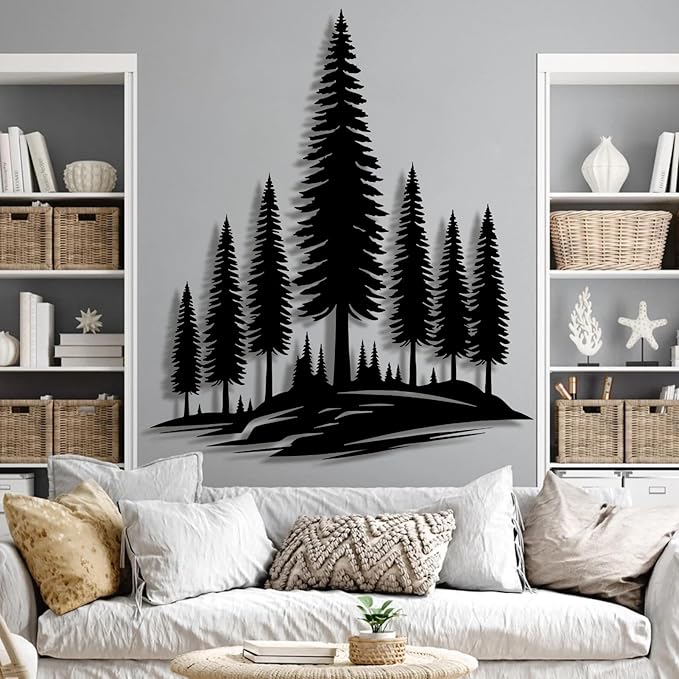 lunwall Metal Pine Tree Wall Art, Metal Forest Wall Art, Pine Branch Wall Decor, Christmas Tree Wall Decor, Forest Wall Hanging, Nature Lover Gift (Style 6, 46" H x 39" W / 116 x 99 cm)