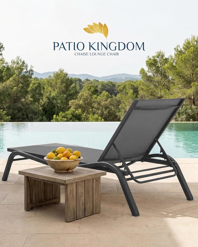 3-Piece Patio Chaise Lounge Set with Side Table, Set of 2 Adjustable Pool Chairs and Aluminum Bistro Table, All-Weather Outdoor Furniture for Pool Deck, Patio & Tanning, Grey