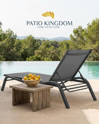 3-Piece Patio Chaise Lounge Set with Side Table, Set of 2 Adjustable Pool Chairs and Aluminum Bistro Table, All-Weather Outdoor Furniture for Pool Deck, Patio & Tanning, Grey
