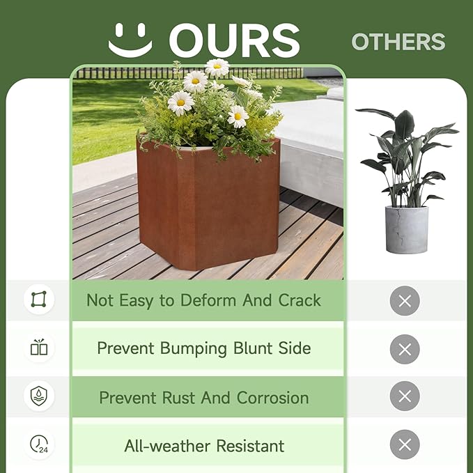 Corten Steel Planter Box-24"x24"x24"-Large Square Planter Matel -Outdoor Indoor- Heavy Duty Rustic Tall Planter Box Commercial Residential for Porch Patio Deck Home Backyard