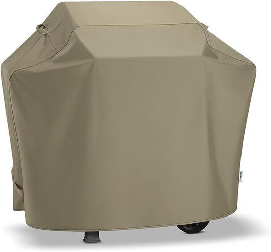 SunPatio Grill Cover 48 Inch for Outdoor Grill, Heavy Duty BBQ Cover with Waterproof Sealed Seam, FadeStop Material, All Weather Resistant Compatible for Weber CharBroil Nexgrill and More, Taupe