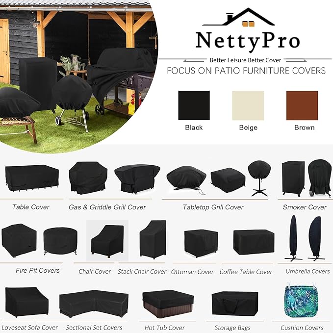NettyPro Patio Adirondack Chair Covers Waterproof Outdoor Furniture Swivel Recliner Rocking Lounge Deep Seat Chair Cover, Fits up to 34"W x 37"D x 36"H, 2 Pack, Black