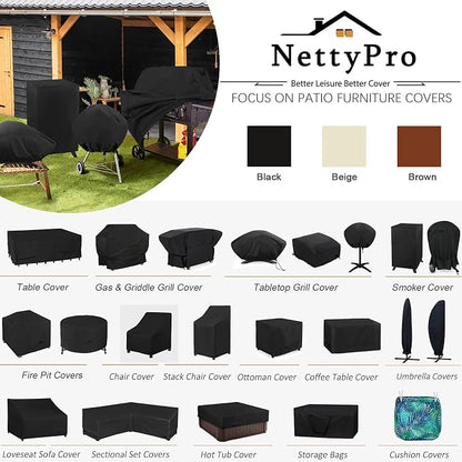 NettyPro Grill Cover for Outdoor Grill 44 inch Waterproof Heavy Duty Gas BBQ Cover for Outside Weber, Char-Broil, Brinkmann, Jenn Air, Nexgrill 2 Burner Barbecue, Black