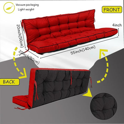 Porch Swing Cushion Three Seat, Waterproof Swing Cushions Replacement with Backrest, Outdoor Garden Furniture Patio 4" Thickened Cushions with Ties (Red, 40 x 55in)