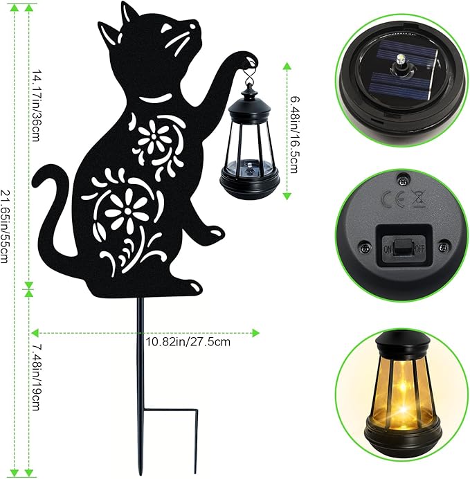 Solar Cat Hanging Lantern Outdoor, 2 Pack Christmas Black Cat Solar Lights, Cat Lover Gifts for Women Mom Grandma Birthday,Mother's Day,Waterproof Garden Ornaments Decor Outside Backyard,Patio,Pathway
