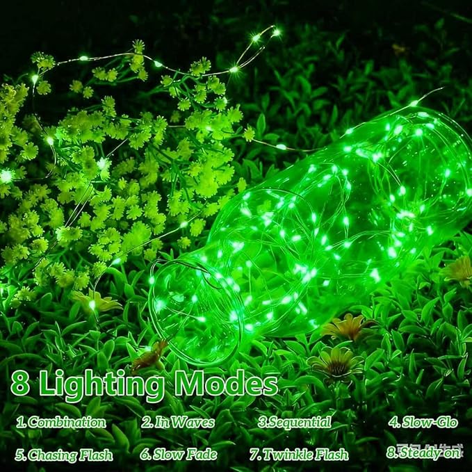 YEGUO 4 Pack Green Solar Fairy Lights, Each 33ft 100 LED Christmas Lights Outdoor Waterproof, 8 Modes Sliver Wire Solar String Lights