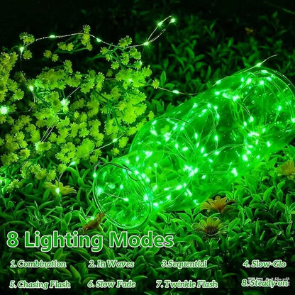 YEGUO 4 Pack Green Solar Fairy Lights, Each 33ft 100 LED Christmas Lights Outdoor Waterproof, 8 Modes Sliver Wire Solar String Lights