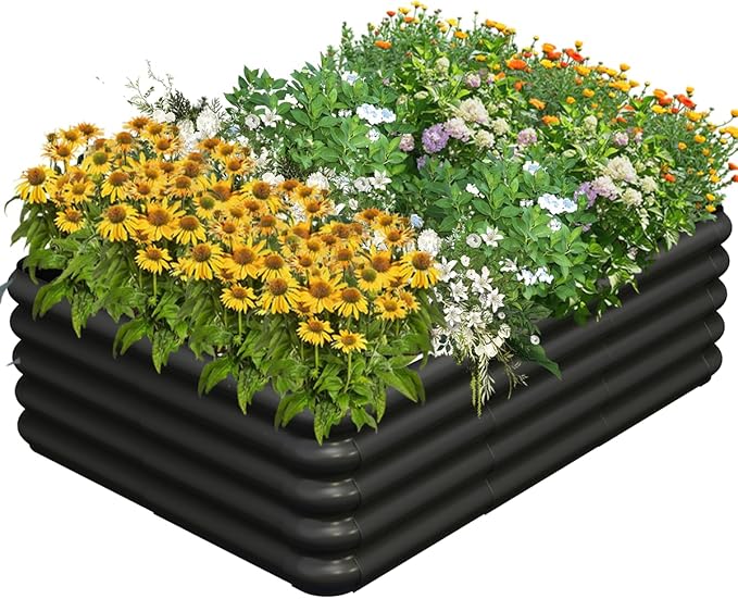 4.3x3x1ft Raised Garden Bed Kit for Outdoors, Rustproof PP Raised Planter Box, Large Garden Box Flower Bed with Press-Fit Assembly, Gardening Containers for Vegetables Flowers Herbs, Balck