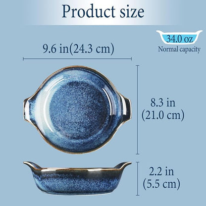 Ceramics Au Gratin baking Dishes Set of 2, Baking Tray Bake ware, 34 oz Ramekins, for Pie Pan, Appetizer, Tart, Dessert, Quiche, Oven Small dish, individual dishes, Deep Round 9.6 Inch