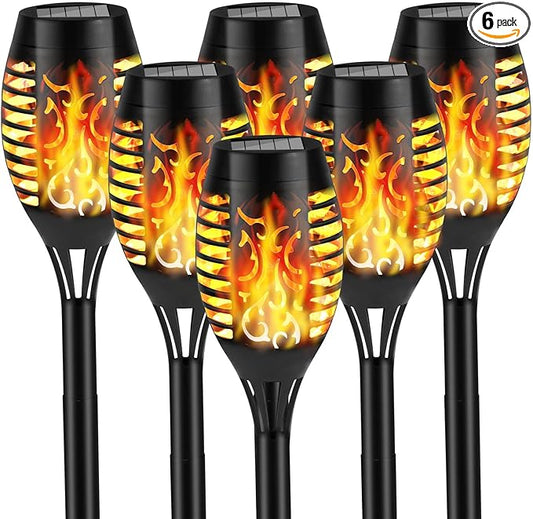 Solar Flame Lights Outdoor, 6 Pack Solar Torch Light with Flickering Flame for Garden Decor - Waterproof 12 Led Torches for Outside, Yard Lights Halloween for Lawn Patio Pathway Lighting