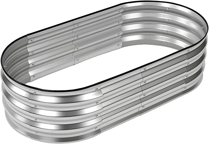 NEWBULIG Heavy-Duty Galvanized Oval Raised Garden Bed for Outdoor, Metal Planter Box with Open Base, Easy Assembly with Safe Edges for Vegetables/Flowers/Herbs