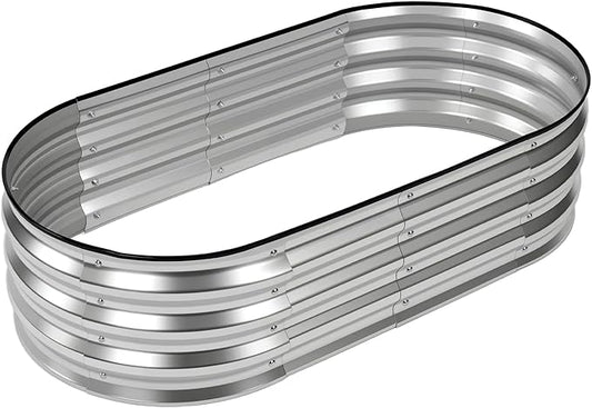 NEWBULIG Heavy-Duty Galvanized Oval Raised Garden Bed for Outdoor, Metal Planter Box with Open Base, Easy Assembly with Safe Edges for Vegetables/Flowers/Herbs