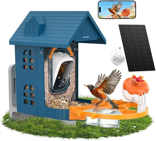 Bird Feeder with Camera Solar Powered in Outdoor Backyard :2K HD Video, AI-Powered Recognition Identifies 11000+ Species, Instant Capture and Notifications,Ideal Gift for Bird Lovers, Moms Dads.
