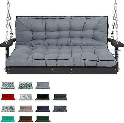 Swing Replacement Cushions with Backrest, 2 or 3 Seater Waterproof Non-Slip Overstuffed Swing Pad, Indoor/Outdoor Bench Cushion for Porch Chair Swing Garden Furniture (Light grey, 40 * 55 in)