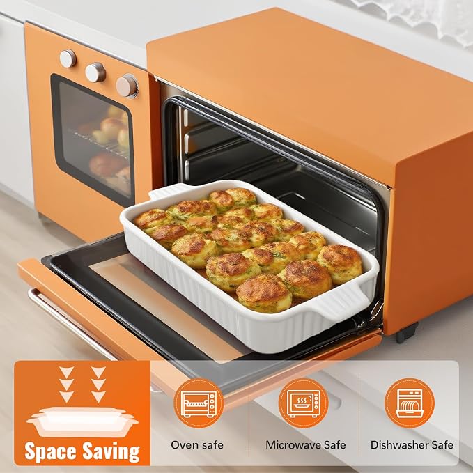 Casserole Dishes for Oven, Baking Dish for Oven, Ceramic Baking Dishes Set for 4, Rectangular Baking Pan with Handle for Baking, Cooking-Oven Safe, White (9.5"/11.2"/12.2"/14.5")