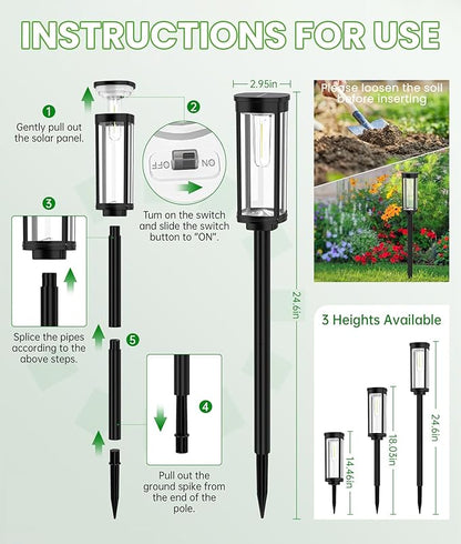 Bright Solar Pathway Lights, 2 Pack Solar Lights Outdoor Waterproof IP65, Auto On/Off Path Landscape Lighting, Long Lasting Outdoor Light for Yard Garden Walkway Landscape Lawn Patio Lighting