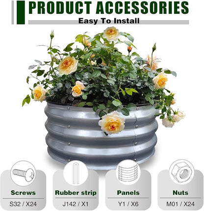 GrowHaus 2Pack 2x2x1FT Galvanized Raised Garden Bed, Planter Boxes Outdoor Round Metal Garden Beds for Planting Vegetables Flowers Herbs Silver