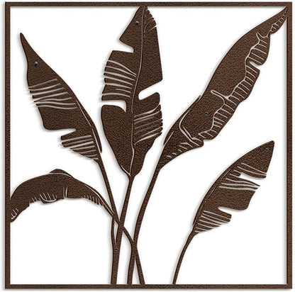 SIGNLEADER Metal Wall Art Decor Banana Leaves Minimalist Modern Abstract Wall Sculpture Hangings Home Decoration for Living Room, Bedroom, Bathroom, Kitchen, Outdoor - 18" Bronze