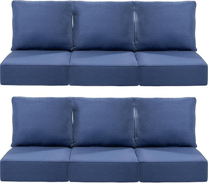 Luxury 22x24/22x25 6-Inch Outdoor Deep Seat Cushions Set of 6 - Comfortable Patio Zipper Chair Cushion for Wicker Dining Rocking Swivel Chairs Loveseat Couch Sectional Sofa - Navy Blue