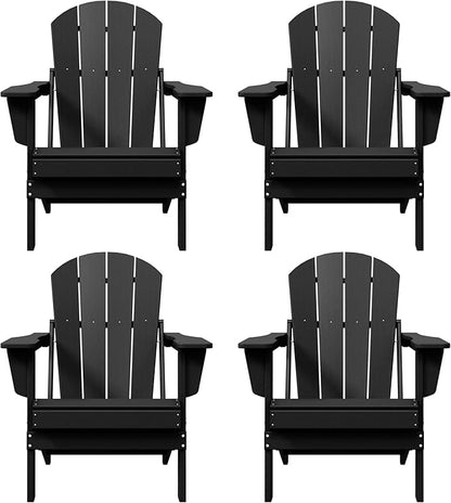 Westin Outdoors Laguna WO Home Furniture Adirondack Chair 4 PC Set Classic Outdoor Patio Folding Chair for Bon Fire Pit Lawn Backyard Beach Plastic Weather-Resistant (Black)
