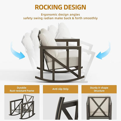 TOLEAD Outdoor Rocking Chair Set, 3 Piece Rocking Patio Furniture Set, Outdoor Patio Furniture Set with 2 Rockers and 1 Table, Patio Rocking Chair Set for Backyard, Porch, Poolside
