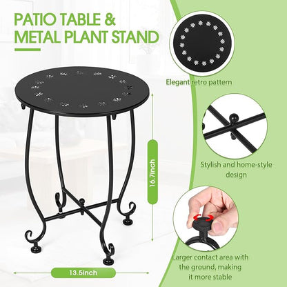 Thyle 2 Pcs Outdoor Side Table with Flower Cutout 13" Metal Small Round Weather Resistant Patio Side Tables for Outside, Balcony, Porch, Garden Bistro Indoor Outdoor Yard(Daisy)
