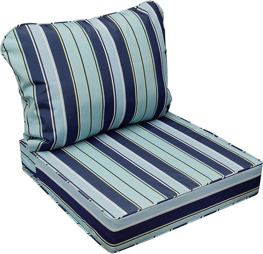 AAAAAcessories Outdoor Seat Cushions for Chairs, Fade-Resistant, Waterproof Patio Furniture Replacement Cushions, 21" x 19" x 3" + 21" x 19", Ash Teal Seaside Stripe