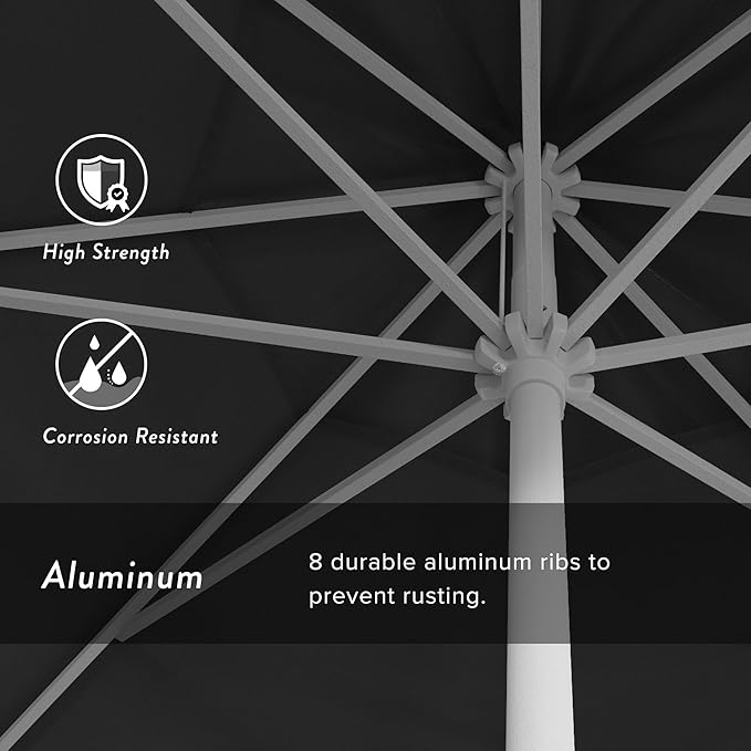 California Umbrella 7.5' Rd Aluminum Patio Umbrella, Crank Lift, Auto Tilt, White Finish