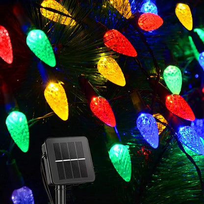 Solar String Strawberry Lights Outdoor 100 LED 40Ft Multi-Color Christmas Fairy Lights with 8 Lighting Modes, Waterproof Solar Lights Outdoor for Garden Christmas Wedding Party Xmas Tree Decoration