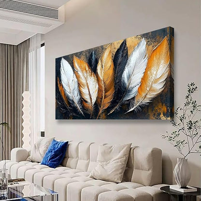 Abstraction Pictures Canvas Wall Art for Living room Office Bedroom Wall Decor,Feather Wall Art Print Paintings Modern Autumn White Yellow Feather Artwork Waterproof Ready to Hang-20x40inch