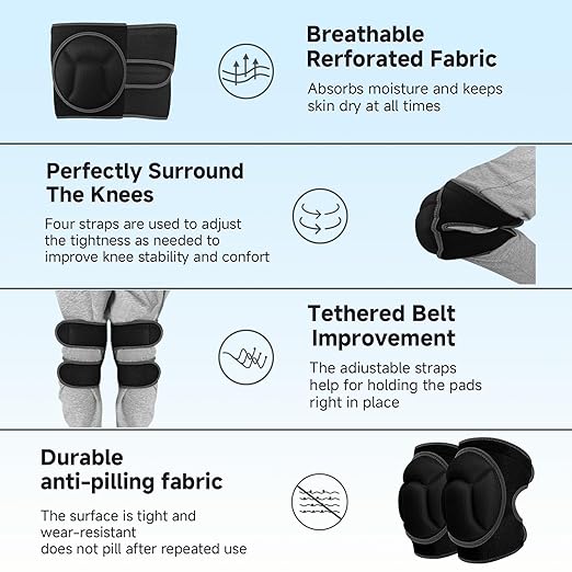 Knee Pads, Thick Sponge Anti-slip, Collision Avoidance Knee Pads, for Running, Mountaineering, House Working,Gardening Maintain (Black, Medium)