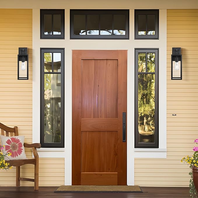 Outdoor Wall Sconce Lights, 16 Inch Tall Transitional Exterior Wall Light Fixtures with Clear Glass, Anti-Rust Modern Black Outside Lanterns Lamps for House Front Porch Doorway Patio, 2 Pack